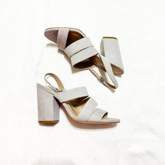 Reiss Naomi Block Heel Sandals Gray Suede Leather NWOB Size 38 Brazil - Picture 5 of 6